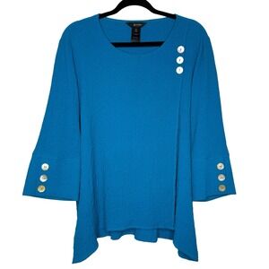 Ali Miles Top PXL Blue Artsy Lagenlook Crepe Relaxed Casual Minimalist Tunic
